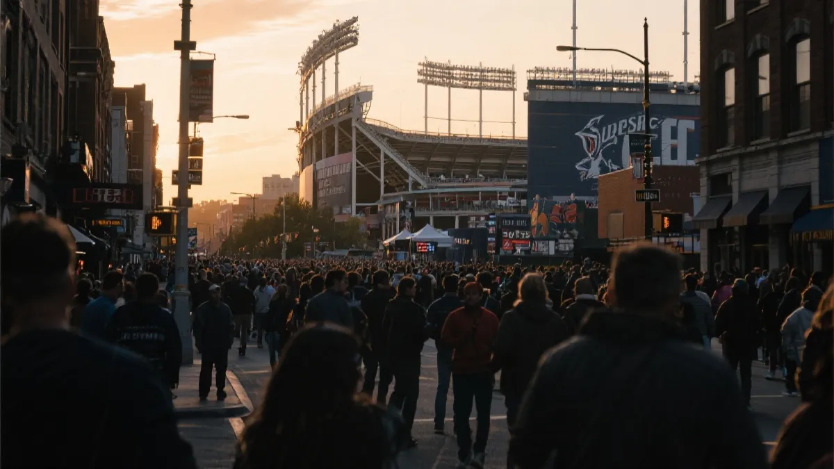 球迷在城市街区与球场外，旅行与赛事交织的氛围